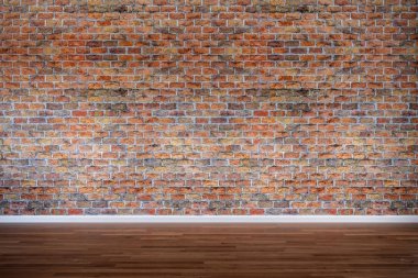 Döşemesi ahşap olan eski tuğla duvar, antika, eski