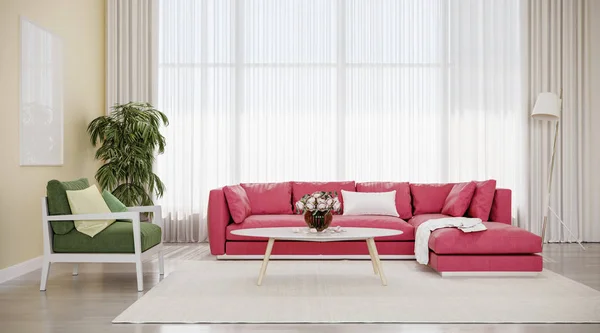 Design Moderne Salon Intérieur Canapé Rouge Avec Chaise Verte — Photo