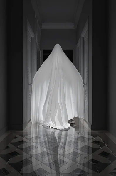 scary ghost in the dark hallway