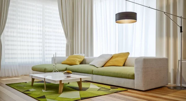 Diseño Interior Moderno Sala Estar Colores Increíbles Espacioso Tranquilo Representación — Foto de Stock