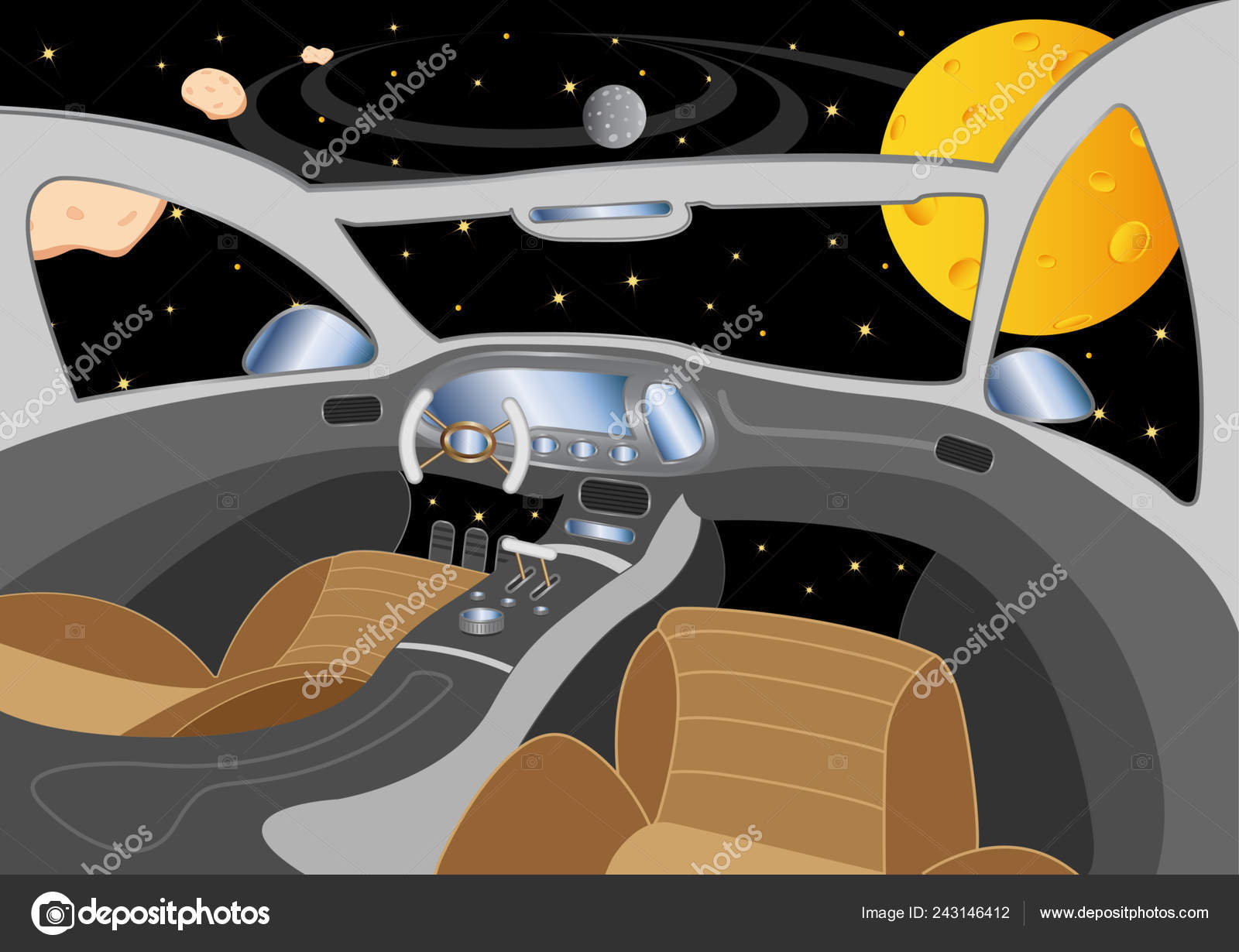 Spaceship Interior Universe View Spacecraft Cockpit Stock