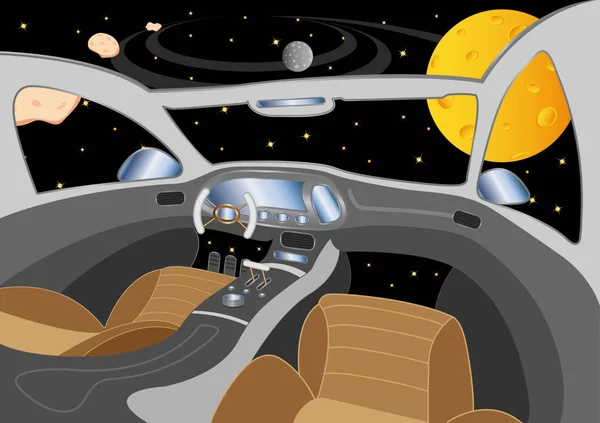 Raumschiff Innenraum Universum Ein Blick Das Cockpit Des Raumschiffs — Stockvektor