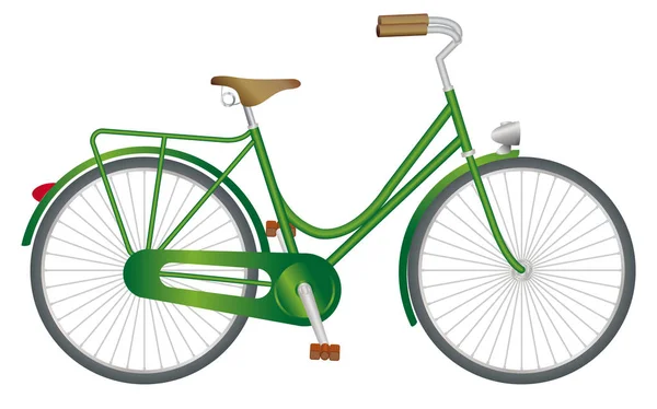 Стильный Зеленый Женский Ретро Велосипед Светом Белом Фоне — стоковый вектор
