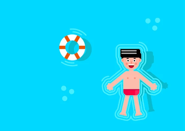 Pool Party Charaktere Junge Badeanzügen Vektor Von Oben Von Pool — Stockvektor