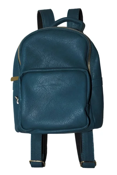 Blue Leather Retro Backpack White Background — Stock Photo, Image