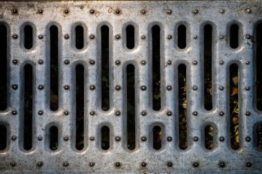 Sonbahar parkında eski kanalizasyon ızgarası.