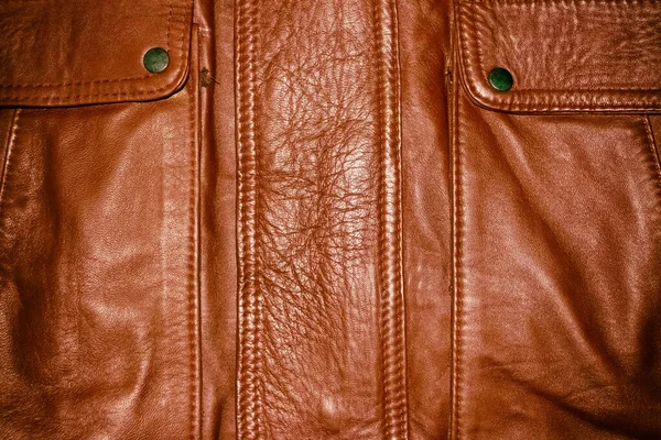 红棕色皮革衬底 缝合线 — 图库照片