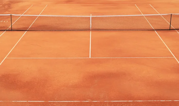 Terrain Tennis Argile Avec Filet Marques Blanches — Photo