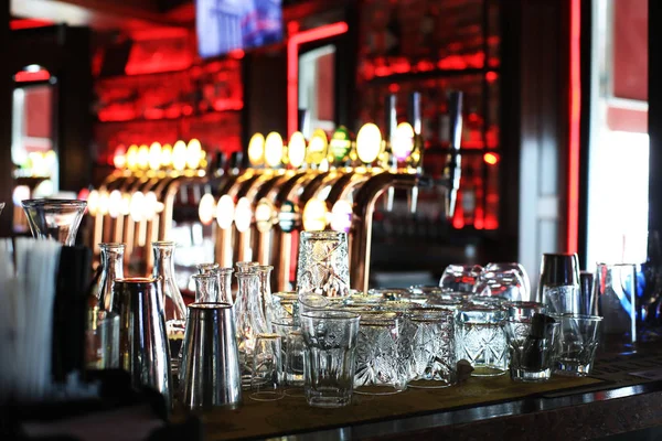 Classic Bar Bar Counter Beer Taps Stock Image