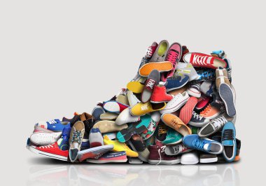 Large sneaker made up of small sneakers and shoes clipart