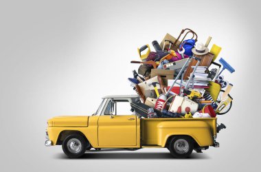 Hafif bir arka plan üzerinde retro Sarı kamyonet