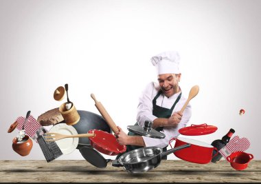 Tencere ve tavalar davul sesi neşeli Şef