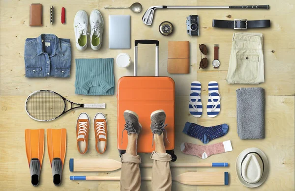 Concept Voyage Avec Une Grande Valise Autres Accessoires — Photo