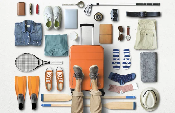 Concept Voyage Avec Une Grande Valise Autres Accessoires — Photo