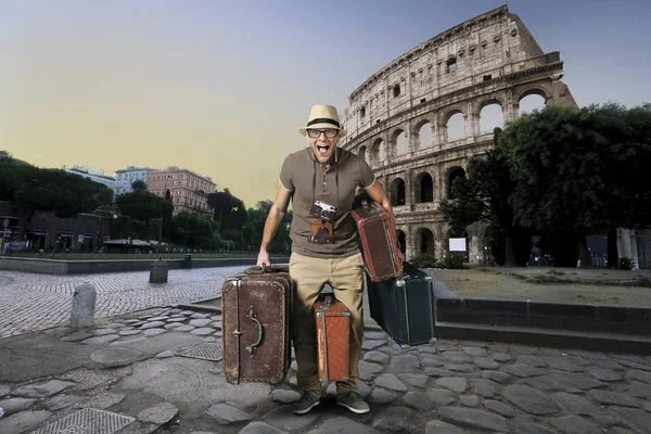 Turista Sombrero Con Montón Maletas —  Fotos de Stock