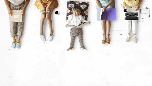 Group Young People Little Boy Reading Books Concept Education — Stock Photo, Image