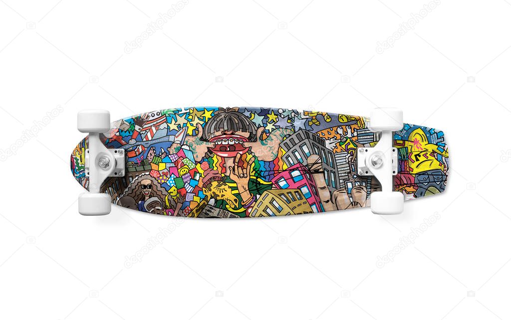 Skateboard, classic maple skateboard with white wheels