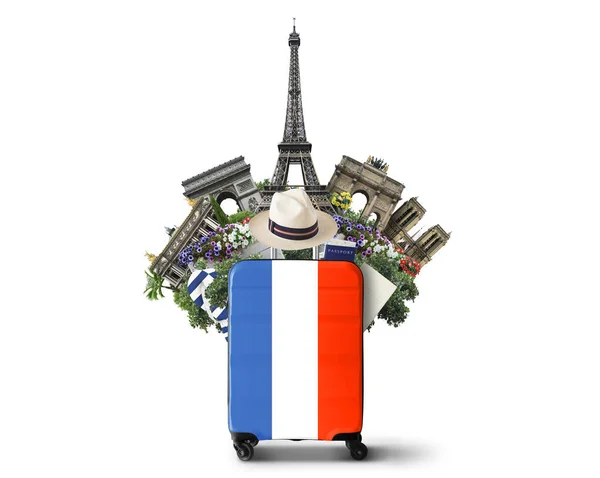 France Modern Suitcase French Flag Landmarks — Stock Photo, Image