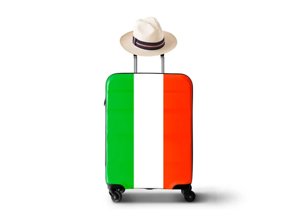Italien Landmärken Italien Och Retro Resväska Med Hatt — Stockfoto