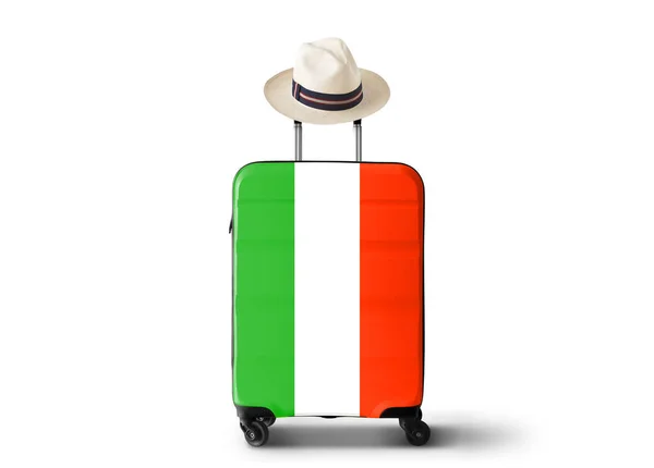 Ιταλία Ορόσημα Ιταλία Και Ρετρό Βαλίτσα Καπέλο Εικόνα Αρχείου