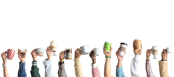 People Holding Mugs Paper Cups Coffee Concept Theme Cafes Coffee — Stock Photo, Image