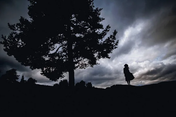 Depressive junge Frau sitzt unter Baum — Stockfoto