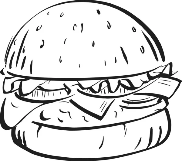 손으로 햄버거 일러스트 복고풍 스타일의 이미지입니다 디자인을위한 빈티지 스케치 로열티 프리 스톡 일러스트레이션