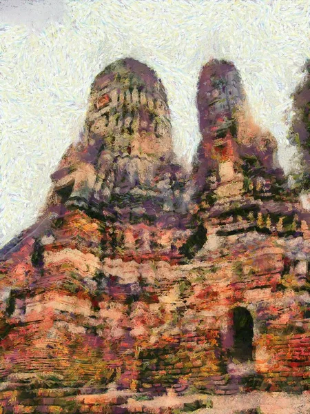 Sitio Arqueológico Ayutthaya Tailandia Patrimonio Humanidad Ilustraciones Crea Estilo Impresionista —  Fotos de Stock