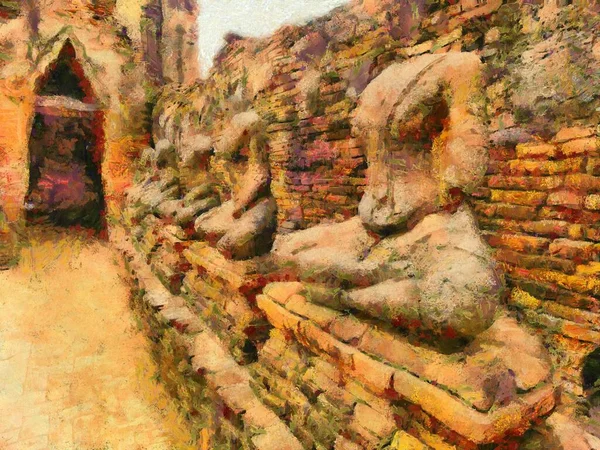 Sítio Arqueológico Ayutthaya Tailândia Património Mundial Ilustrações Cria Estilo Impressionista — Fotografia de Stock