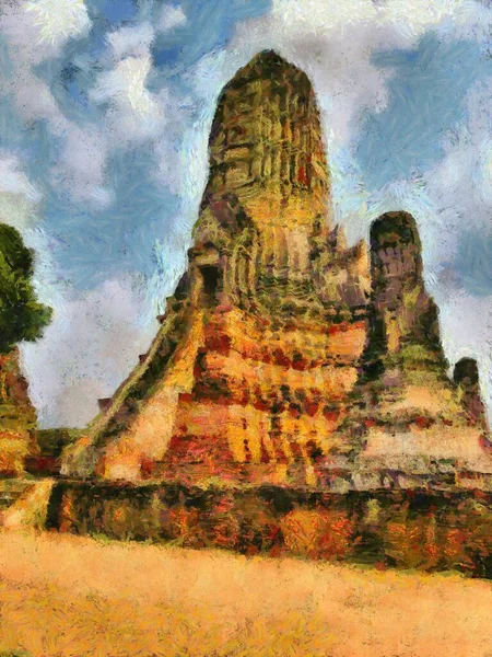 Archeologische Site Ayutthaya Thailand Wereld Erfgoed Illustraties Creëert Een Impressionistische — Stockfoto