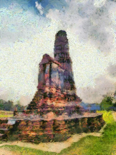 Archaeological Site Ayutthaya Thailand World Heritage Illustrations Creates Impressionist Style — Stock Photo, Image