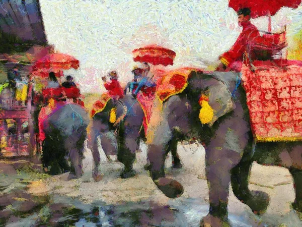 Arkeologinen Kohde Ayutthaya Thaimaassa Maailmanperintö Kuvitukset Luo Impressionistinen Tyyli Maalaus — kuvapankkivalokuva
