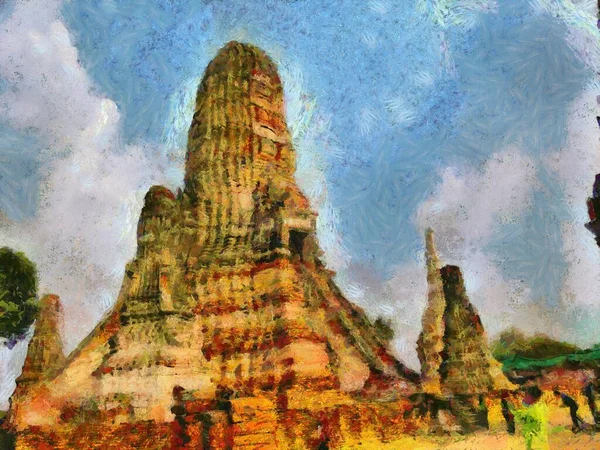Den Arkeologiska Platsen Ayutthaya Thailand Världsarv Illustrationer Skapar Impressionistisk Stil — Stockfoto