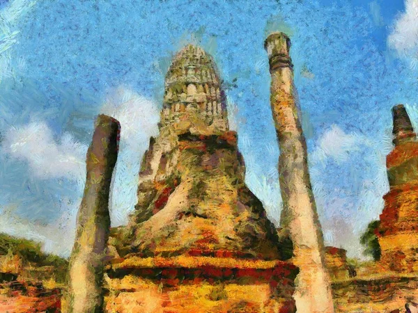 Archaeological Site Ayutthaya Thailand World Heritage Illustrations Creates Impressionist Style — Stock Photo, Image