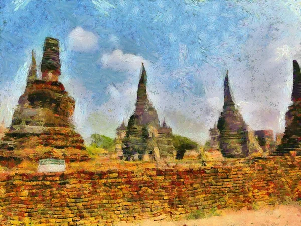 Αρχαιολογικός Χώρος Στην Ayutthaya Ταϊλάνδη Παγκόσμια Κληρονομιά Εικονογραφήσεις Δημιουργεί Ένα — Φωτογραφία Αρχείου