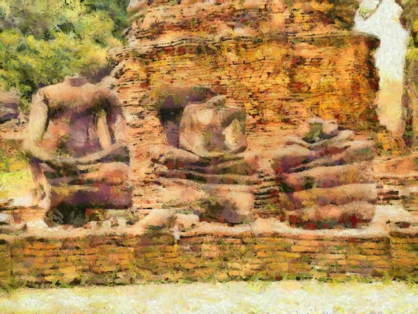Site Archéologique Ayutthaya Thaïlande Patrimoine Mondial Illustrations Crée Style Impressionniste — Photo