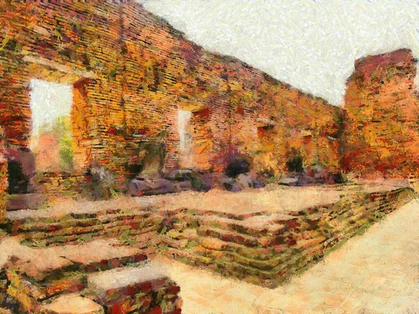 Археологический Памятник Тайском Городе Аюттхая Создает Импрессионистский Стиль Живописи — стоковое фото