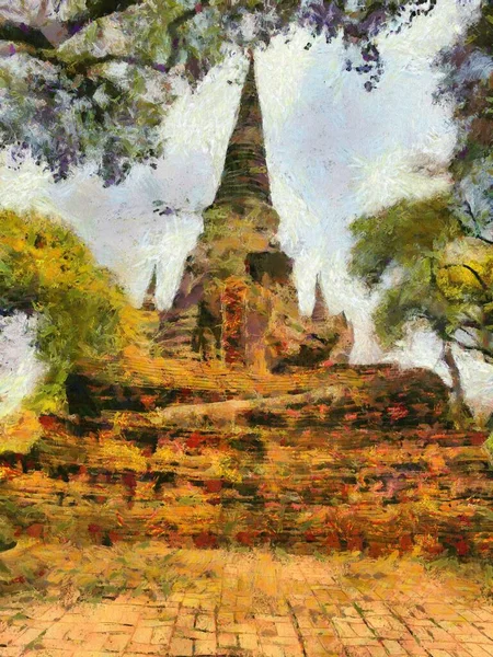 Sitio Arqueológico Ayutthaya Tailandia Patrimonio Humanidad Ilustraciones Crea Estilo Impresionista —  Fotos de Stock