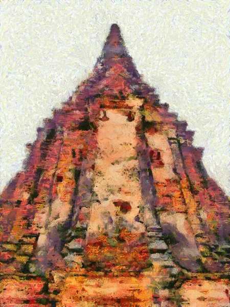 Sítio Arqueológico Ayutthaya Tailândia Património Mundial Ilustrações Cria Estilo Impressionista — Fotografia de Stock