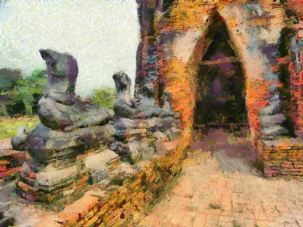 Den Arkeologiska Platsen Ayutthaya Thailand Världsarv Illustrationer Skapar Impressionistisk Stil — Stockfoto