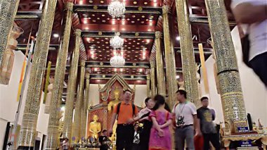 CHIANG MAI THAILAND-12 JANUARY 2020:Wat Chedi Luang temple,Standing buddha Chiang Mai art style that has been influenced by the art of Pala (India), cast with the highest bronze in the Lanna Kingdom.