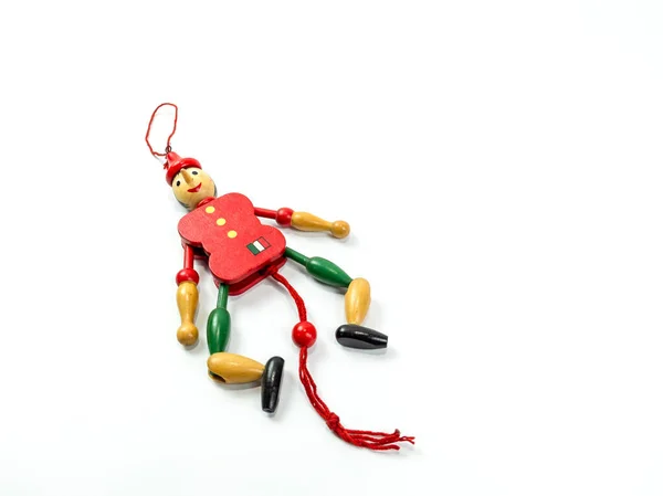 Wooden Doll Toy Has Red Green Color White Background — Stock Photo, Image