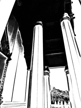 Antik Ayutthaya Pagoda Siyah beyaz çizimlerle yapıldı.