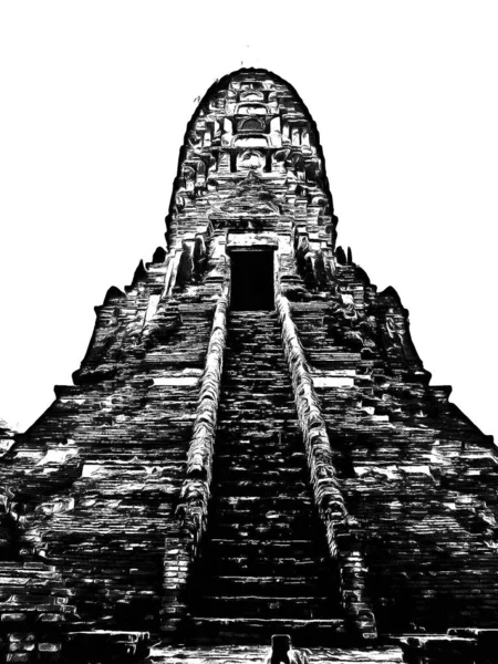 Antike Ayutthaya Pagode Schwarz Weiß Illustrationen — Stockfoto