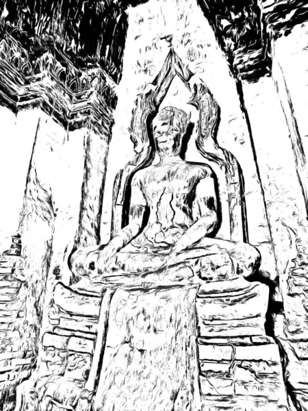 Ancienne Pagode Ayutthaya Fabriqué Illustrations Noir Blanc — Photo