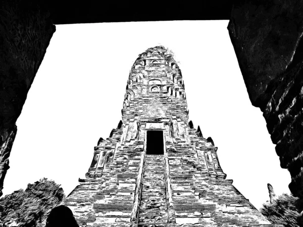 Antica Ayutthaya Pagoda Realizzato Bianco Nero Illustrazioni — Foto Stock