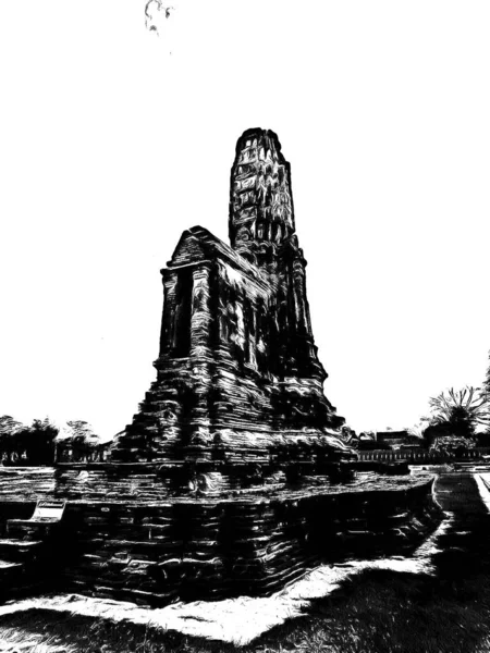 Antica Ayutthaya Pagoda Realizzato Bianco Nero Illustrazioni — Foto Stock