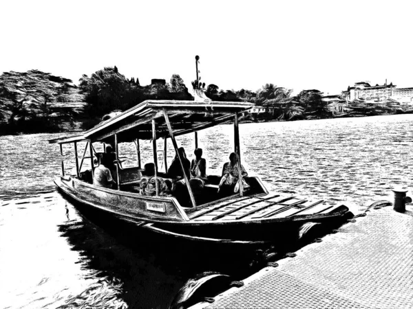 古老的Ayutthaya宝塔 用黑白插图制成 — 图库照片