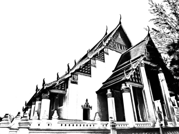 Antica Ayutthaya Pagoda Realizzato Bianco Nero Illustrazioni — Foto Stock