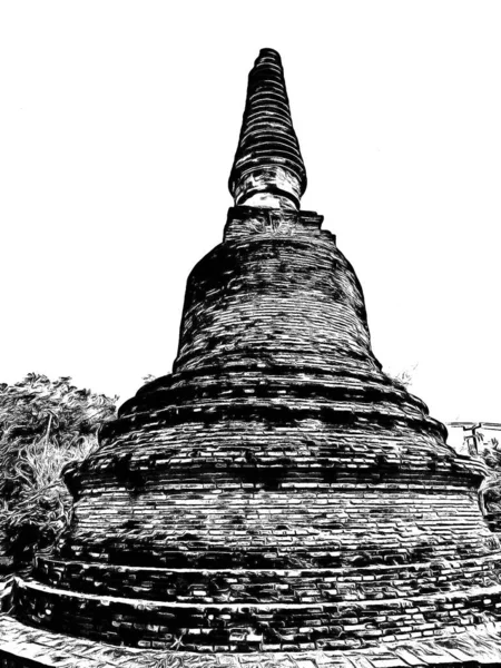 Стародавня Пагода Аюттхая Зроблена Чорно Білими Ілюстраціями — стокове фото